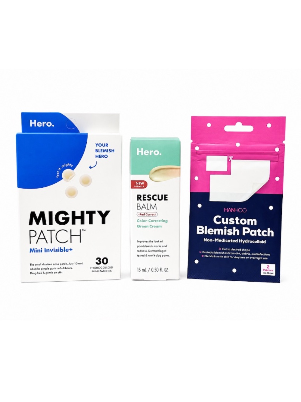 NEW - 3PC Acne Hero & Hanhoo Blemish Patches + Hero Rescue Balm w Red Correct